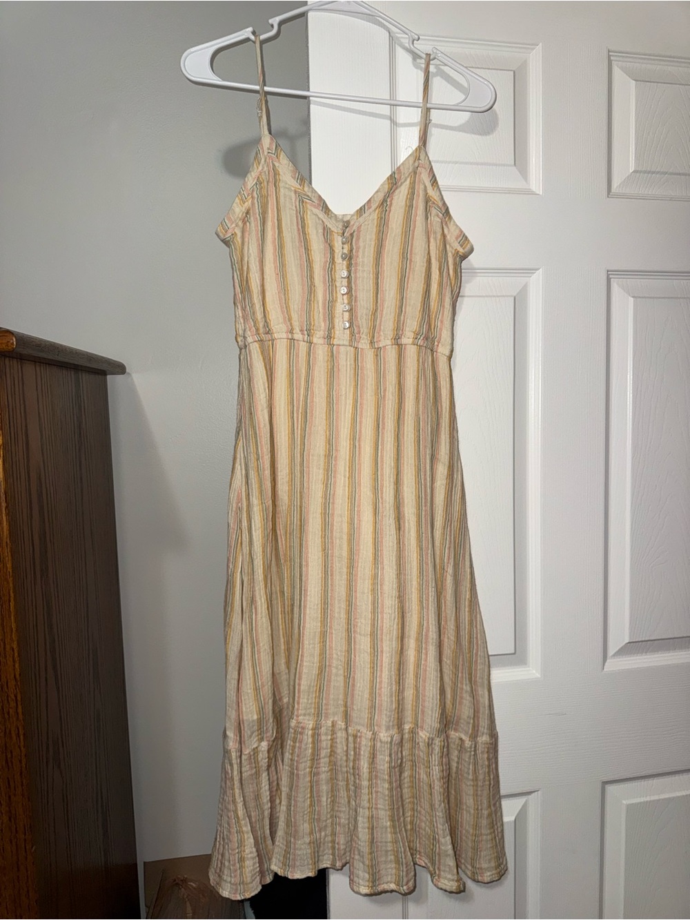 aerie Cream Striped Midi Slip Dress